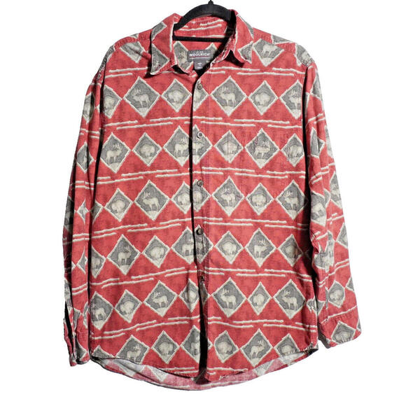 VTG Woolrich Red Buffalo Moose Deer Elk Button Up Shirt Cabin Hunting M Dad Gift - Picture 1 of 7